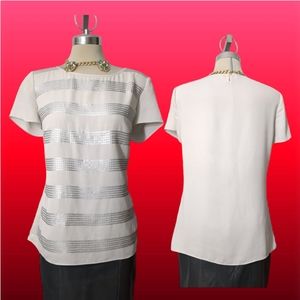 Banana Republic Elegant  Grey Sequin Striped Top Size M.